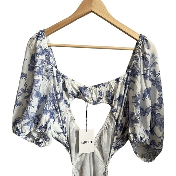 NWT Bardot (Revolve) Eden Mini Dress in Blue Floral Cutout V Neck Open Back 12 - Picture 4 of 10